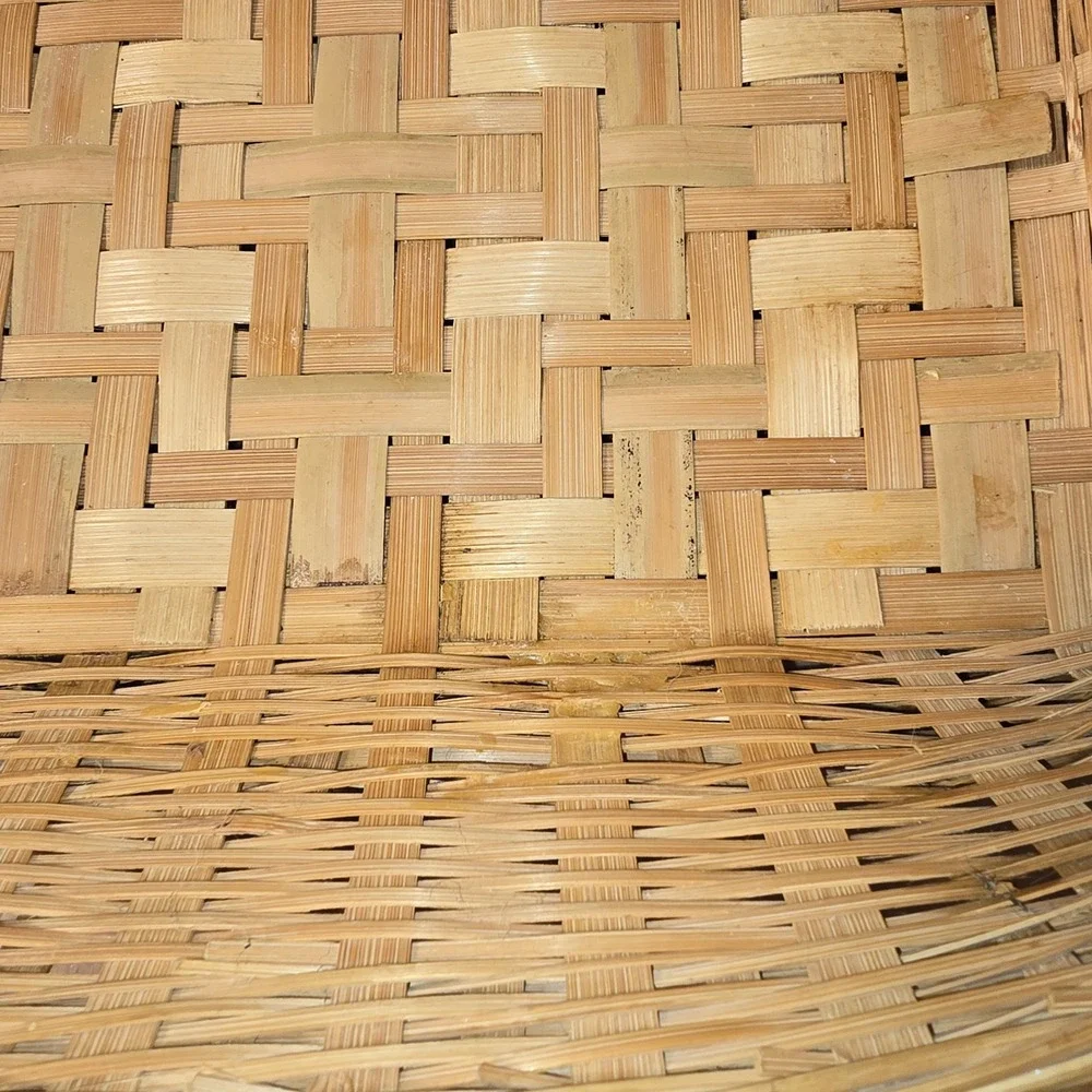 Vintage Woven Wicker Bamboo Serving Tray Basket with Handles Natural Brown